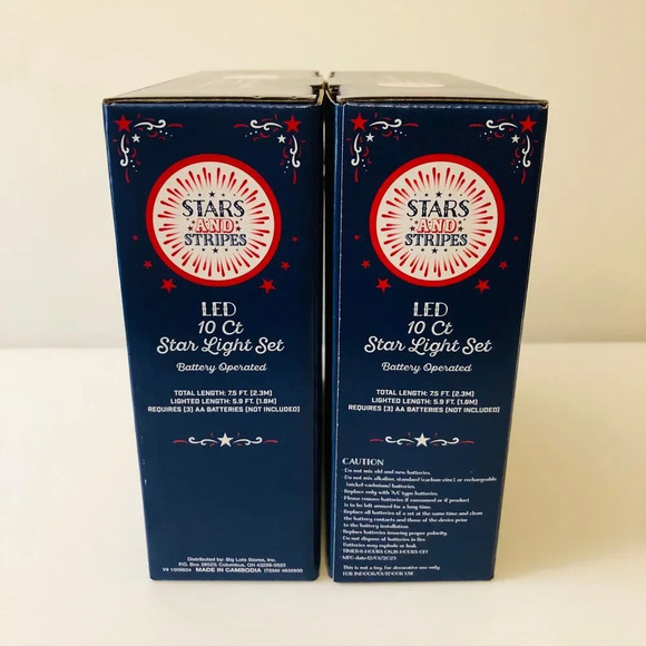 Set of 2 LED 10 Count Stars & Stripes Light Set 4th of July Décor - Picture 2 of 6